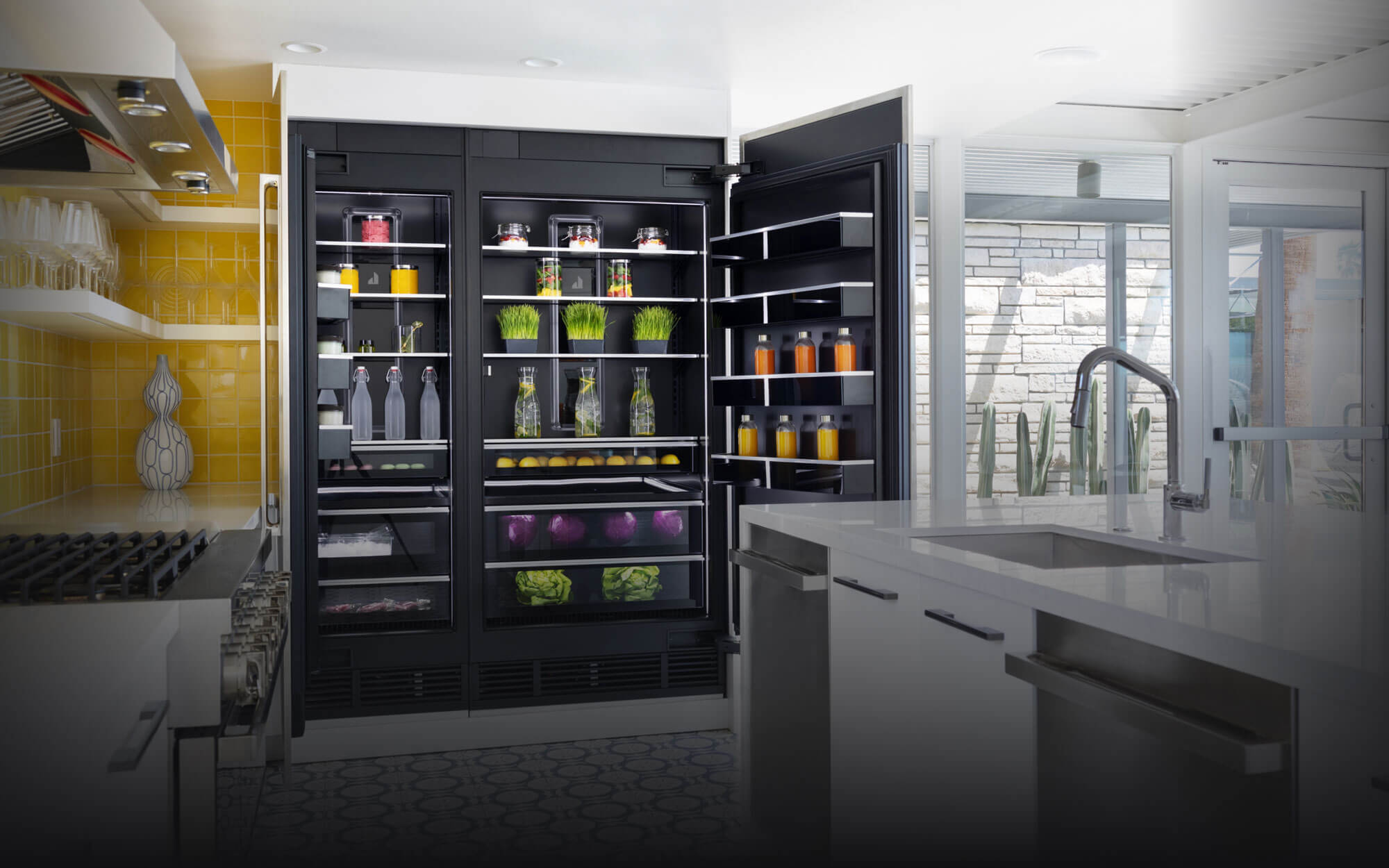 An open, fully stocked Column pair in a real kitchen.