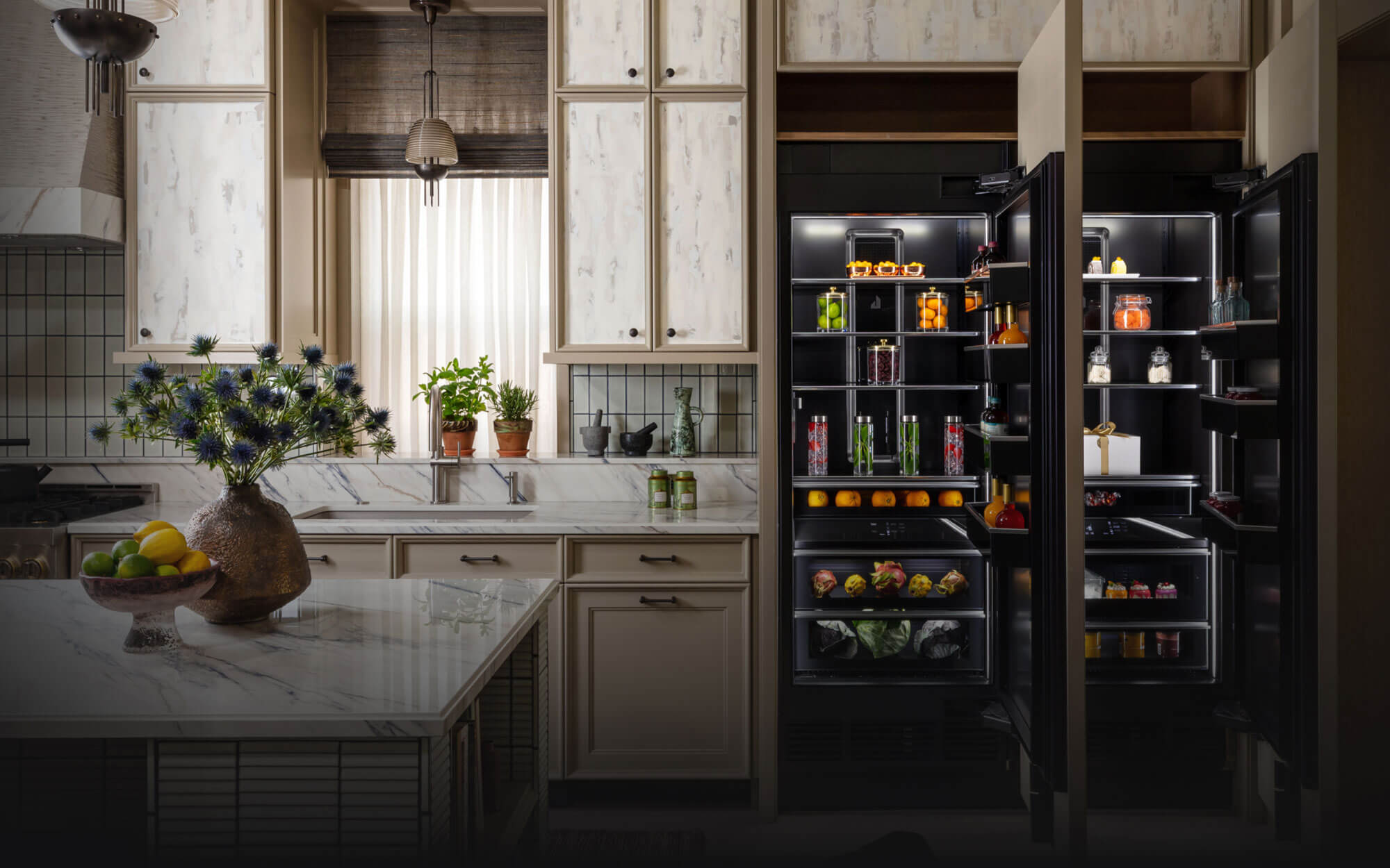 An open, fully stocked Column pair in a real kitchen.