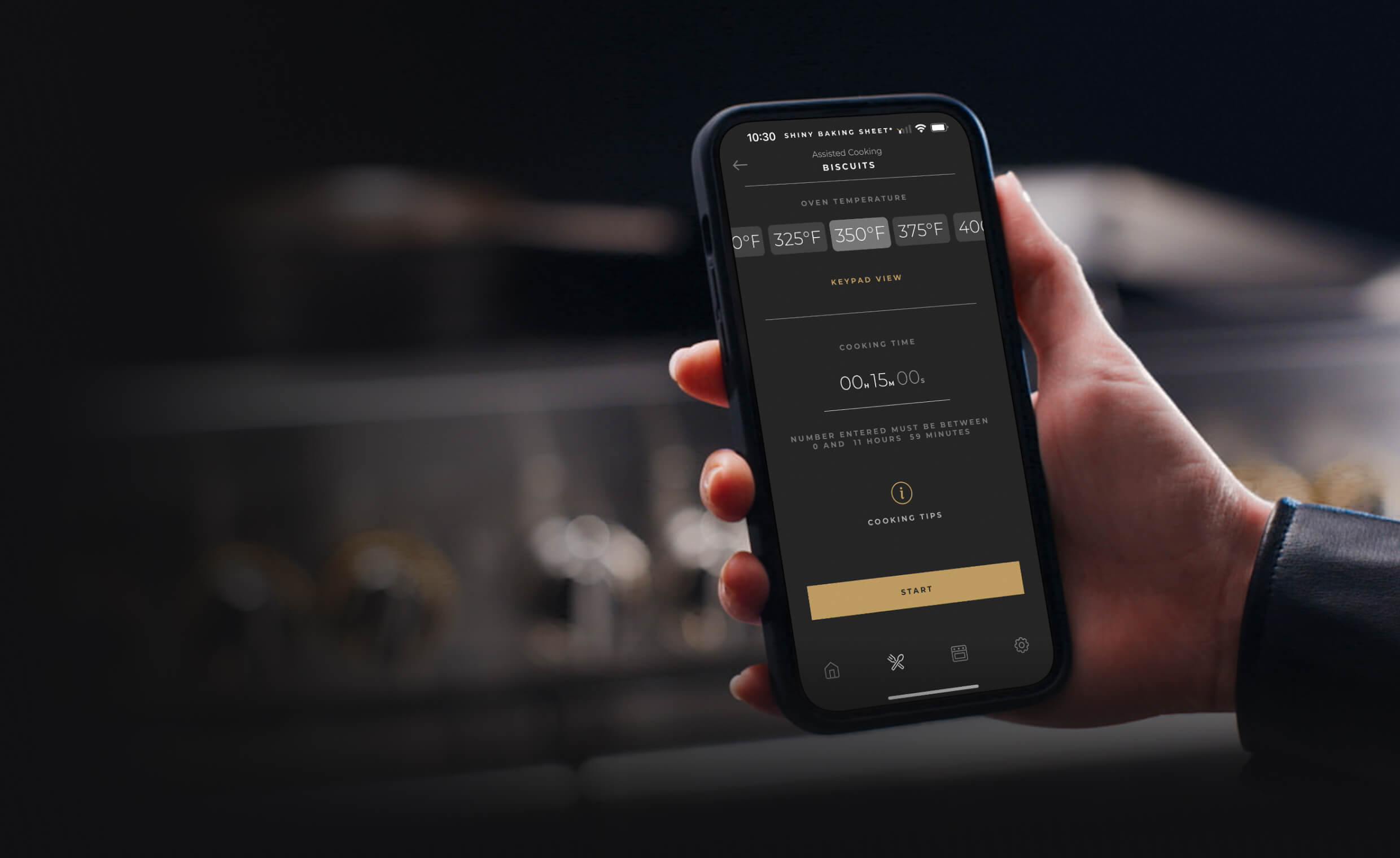 A person holding a phone and making choices on the Culinary Center.