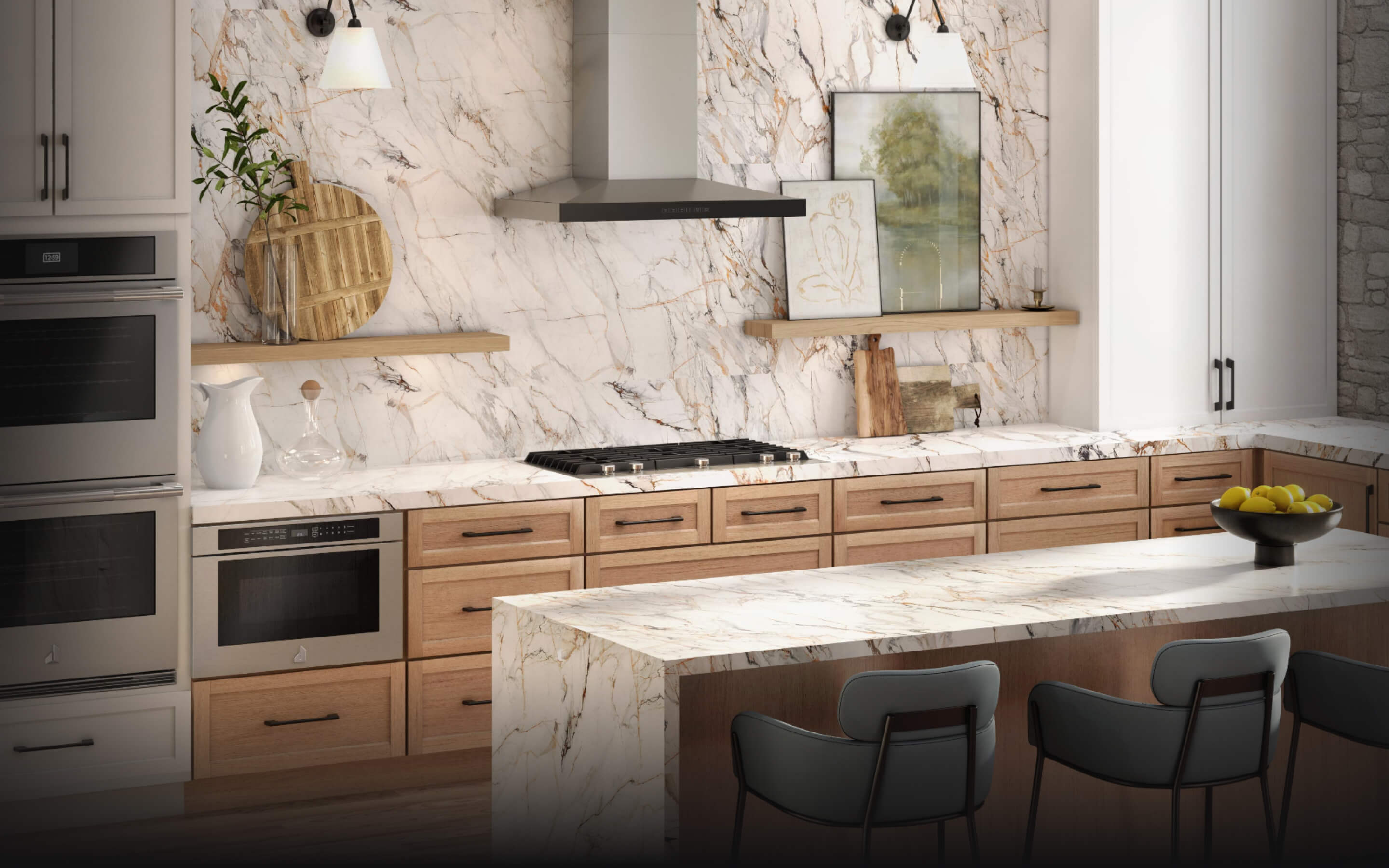 A JennAir® Gas Cooktop in a contemporary kitchen. A JennAir® Gas Cooktop in a contemporary kitchen.