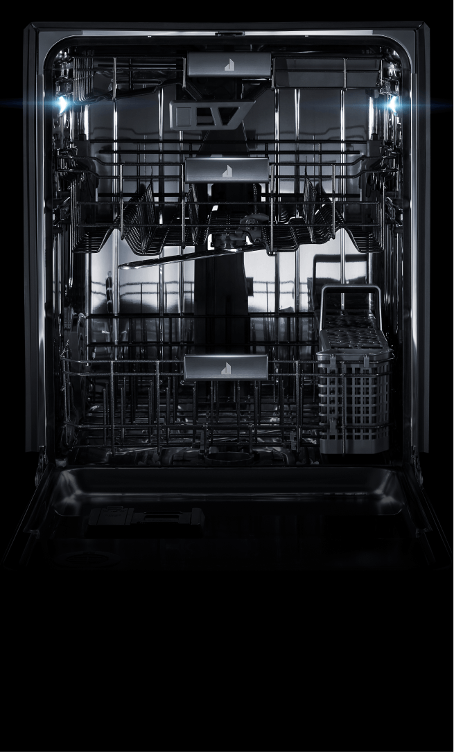 LED lights illuminating the interior of a dishwasher. LED lights illuminating the interior of a dishwasher.