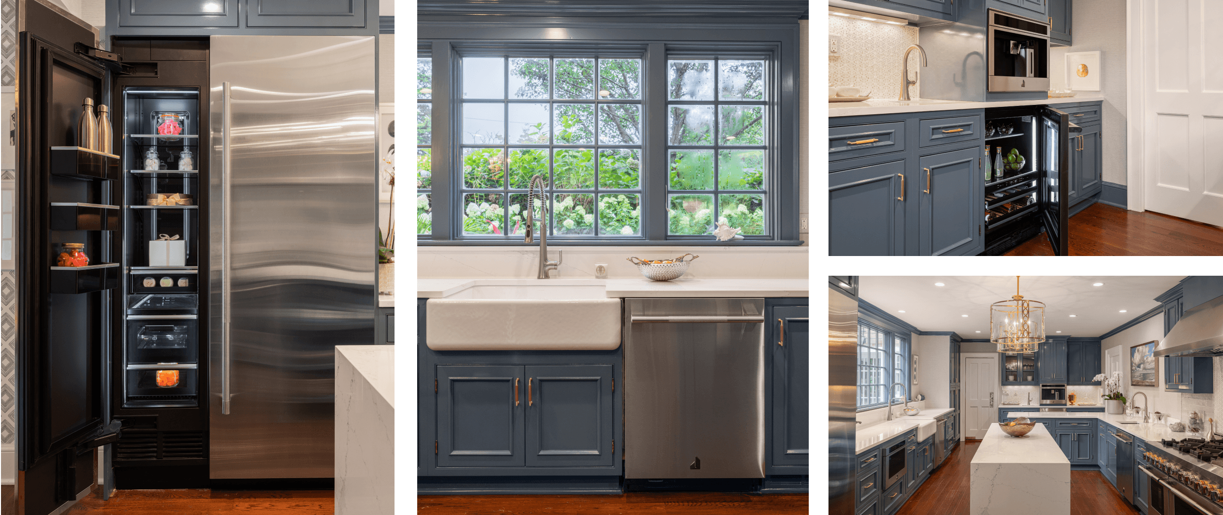 A collage of images including a JennAir® RISE™ Column Refrigerator and Freezer set; a JennAir® RISE™ Dishwasher next to a white farmhouse apron sink in a kitchen with blue cabinets; JennAir® RISE™ Built-In Coffee above an open JennAir® RISE™ Beverage Center; a white and blue kitchen with JennAir® appliances. A collage of images including a JennAir® RISE™ Column Refrigerator and Freezer set; a JennAir® RISE™ Dishwasher next to a white farmhouse apron sink in a kitchen with blue cabinets; JennAir® RISE™ Built-In Coffee above an open JennAir® RISE™ Beverage Center; a white and blue kitchen with JennAir® appliances.