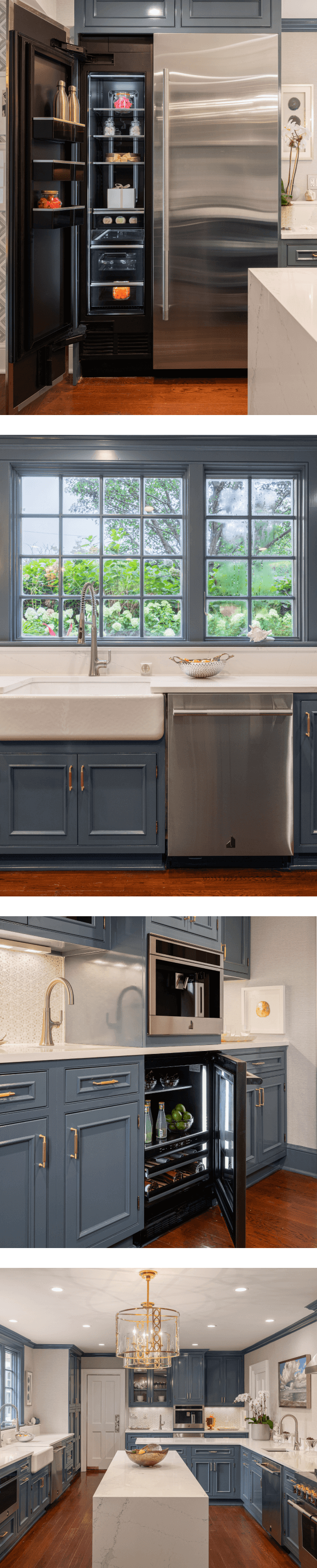 A collage of images including a JennAir® RISE™ Column Refrigerator and Freezer set; a JennAir® RISE™ Dishwasher next to a white farmhouse apron sink in a kitchen with blue cabinets; JennAir® RISE™ Built-In Coffee above an open JennAir® RISE™ Beverage Center; a white and blue kitchen with JennAir® appliances. A collage of images including a JennAir® RISE™ Column Refrigerator and Freezer set; a JennAir® RISE™ Dishwasher next to a white farmhouse apron sink in a kitchen with blue cabinets; JennAir® RISE™ Built-In Coffee above an open JennAir® RISE™ Beverage Center; a white and blue kitchen with JennAir® appliances.