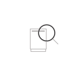 An icon of a dishwasher with a magnifying glass over it. An icon of a dishwasher with a magnifying glass over it.