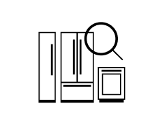 An icon of a freestanding refrigerator with a magnifying glass on top.