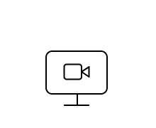 An icon of a video camera inside of a computer monitor.