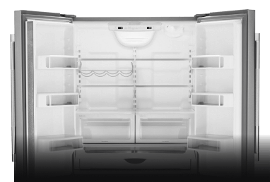 The white interior of a freestanding refrigerator. The white interior of a freestanding refrigerator.