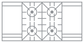 An icon of a 6 burner cooktop.