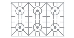 An icon of a 4 burner cooktop with grill.