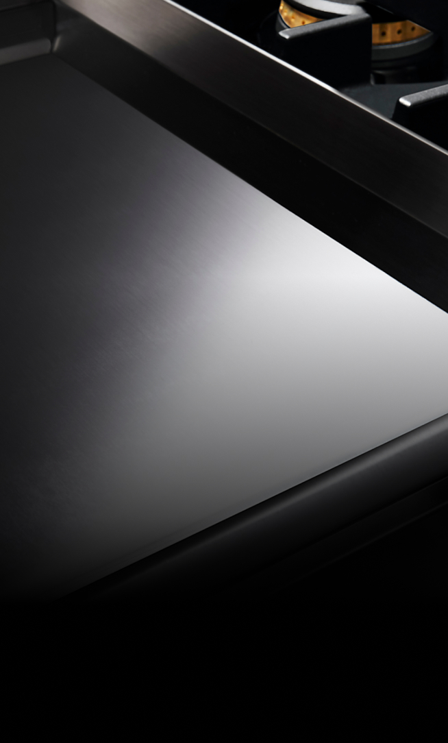 A Chrome-Infused Griddle on a gas rangetop. A Chrome-Infused Griddle on a gas rangetop.