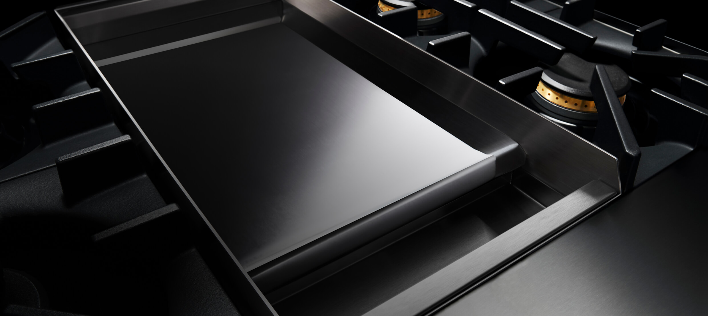 A Chrome-Infused Griddle on a gas rangetop. A Chrome-Infused Griddle on a gas rangetop.