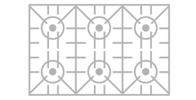 An icon of a 6 burner cooktop.