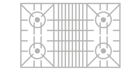 An icon of a 4 burner cooktop with grill.