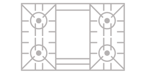 An icon of a 4 burner cooktop with griddle.