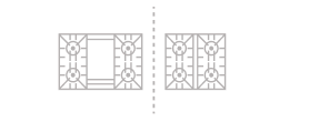 An icon of two gas rangetops divided by a dashed line.