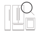 A series of icons of refrigerators with a magnifying glass on top.