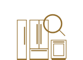 A series of three refrigerators with a magnifying glass over top.