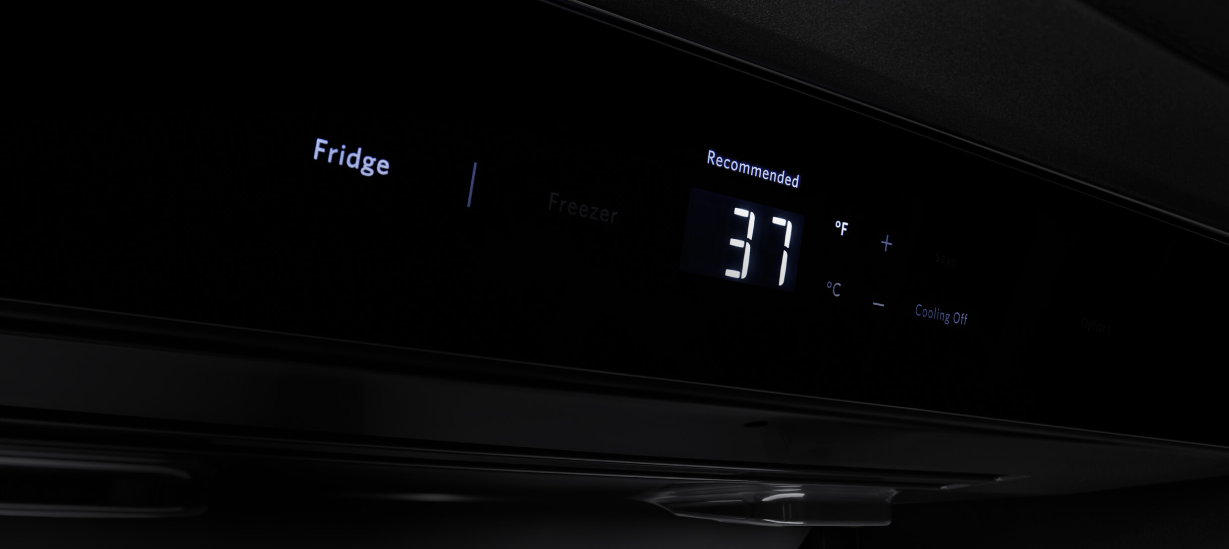 The touch UI of a built-in refrigerator, showing the refrigerator temperature.  The touch UI of a built-in refrigerator, showing the refrigerator temperature.