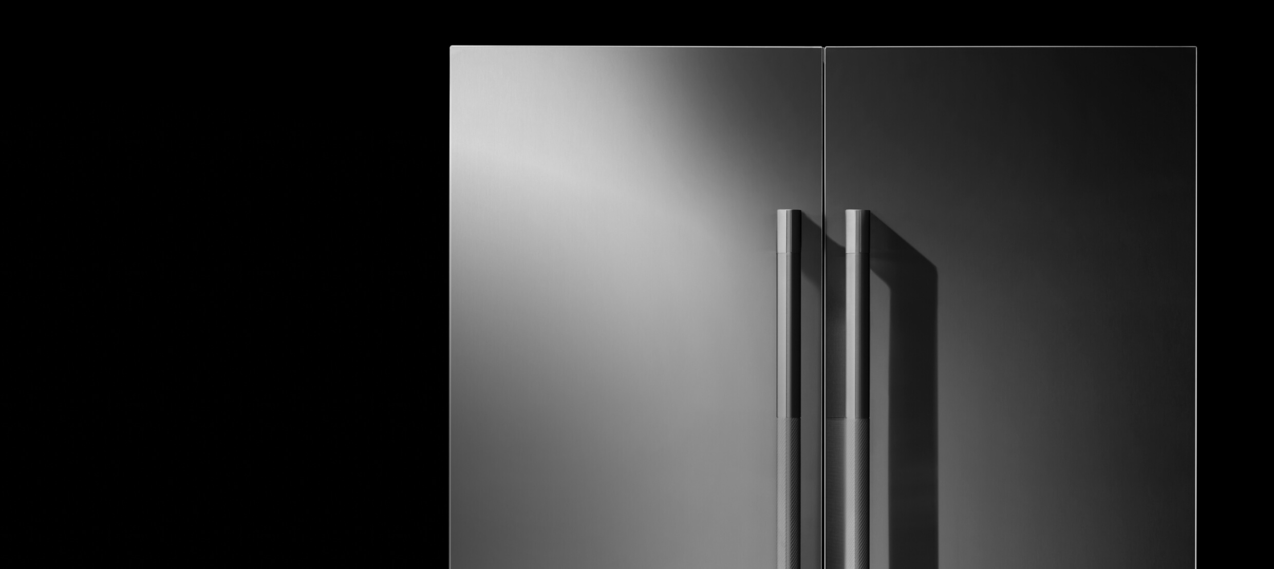 The front of a JennAir® built-in refrigerator.  The front of a JennAir® built-in refrigerator.