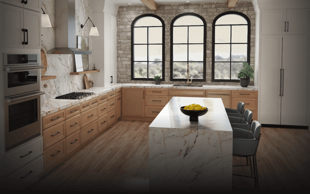 A contemporary kitchen with JennAir® appliances. A contemporary kitchen with JennAir® appliances.