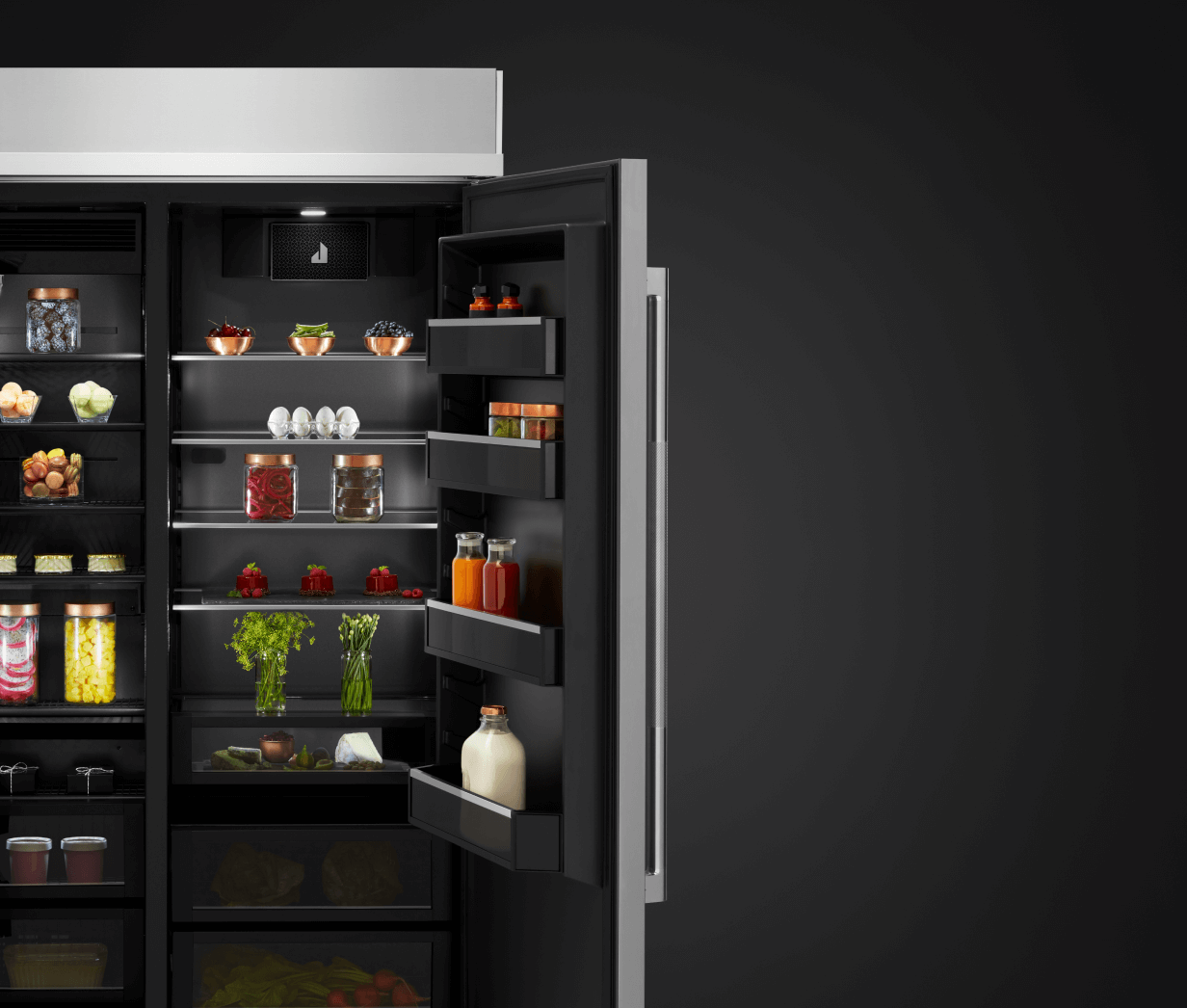 A built-in refrigerator with Obsidian interior.