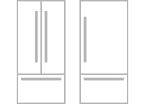 A pair of icons depicting 36-inch built-in french door refrigerators and 36-inch built-in bottom mount refrigerators.