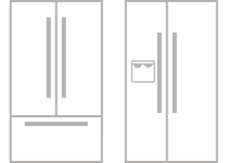 A pair of icons depicting a 42-inch built-in french door refrigerator and a 42-inch built-in side-by-side refrigerator.