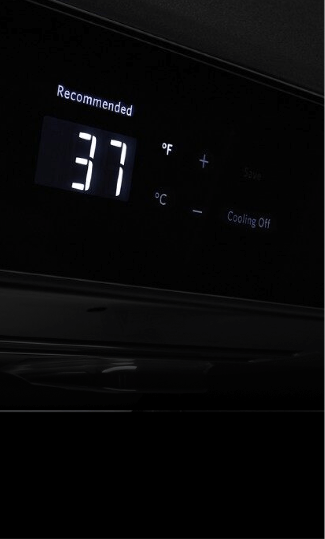 The touch UI of a built-in refrigerator, showing the refrigerator temperature. The touch UI of a built-in refrigerator, showing the refrigerator temperature.