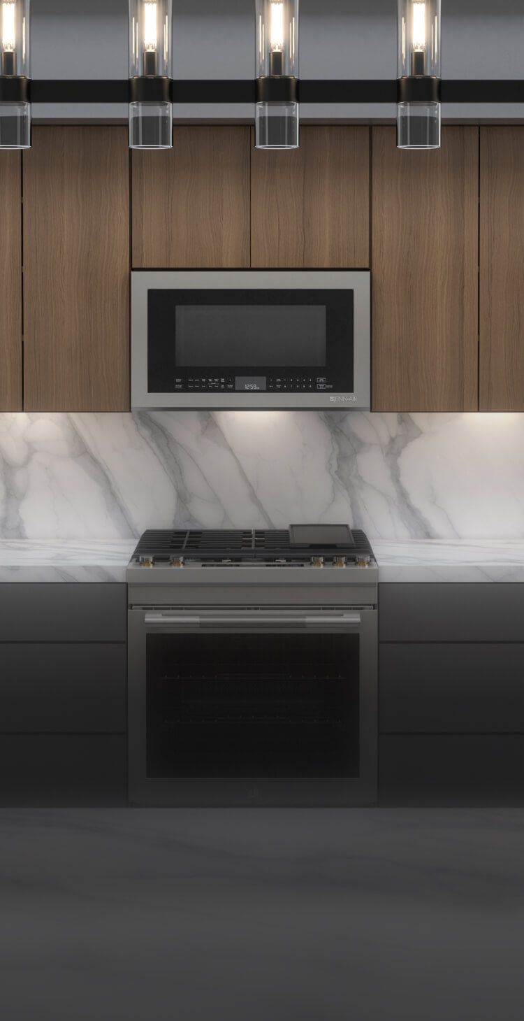 A RISE™ Slide-In Range in a kitchen. A RISE™ Slide-In Range in a kitchen.