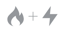 A flame icon and an electricity icon with a plus sign between them.