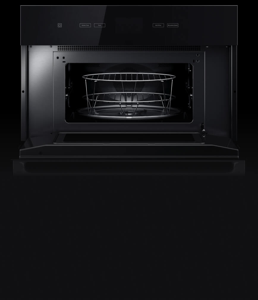 The interior of the built-in microwave or speed oven.