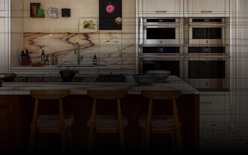 A sketch of a luxury kitchen.