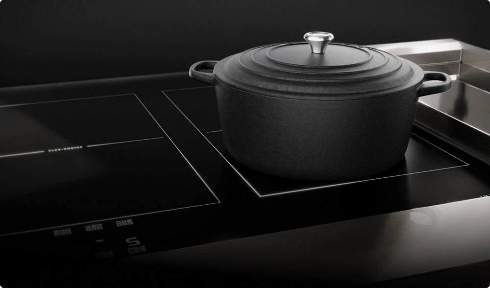 A cast-iron dutch oven on an induction range.