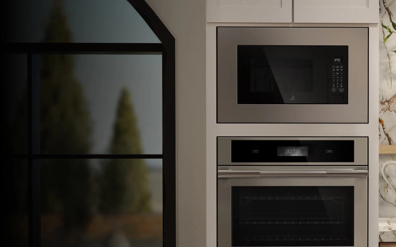 A built-in microwave installed above a wall oven.