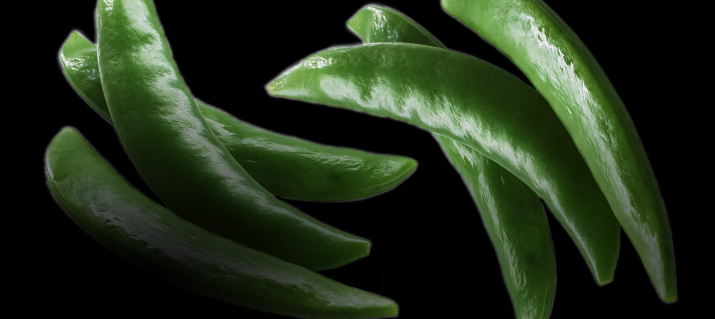 A series of steamed pea pods.