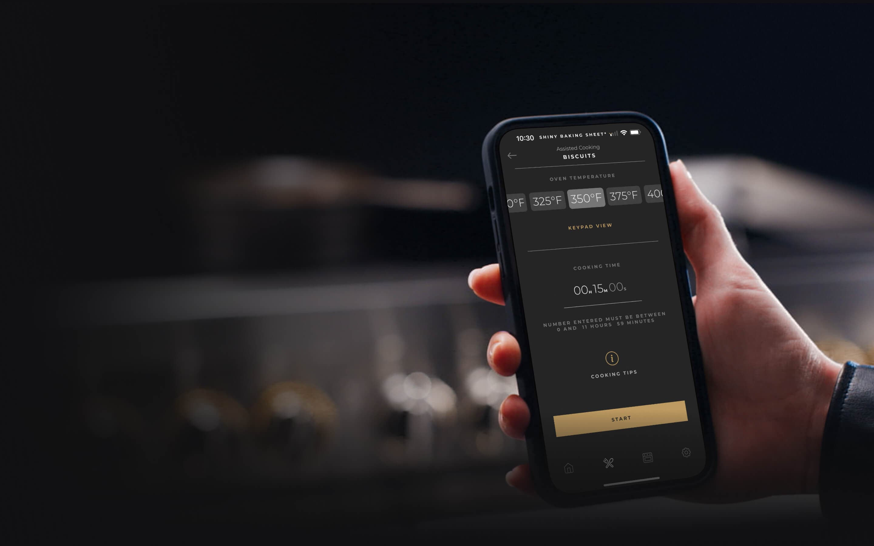 A person holding a phone and making choices on the Culinary Center.