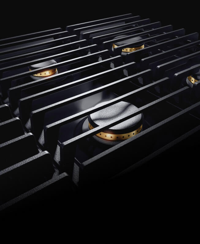 The grates on a JennAir® NOIR™ Professional-Style Range.