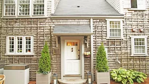 The rear exterior doorway of the home. 