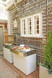 The outdoor grill in the garden. 