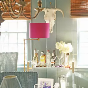 The dining room table, chandelier and decor.