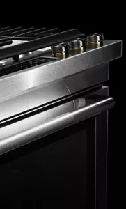 The sleek, stainless steel finish on a slide-in range. 