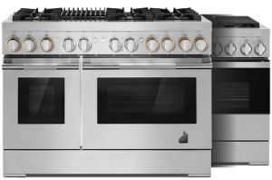 Two 48" professional-style ranges with 6 burners and a grill on the cooktop. 