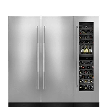 A set of three columns, a refrigerator, freezer, and wine column from JennAir.