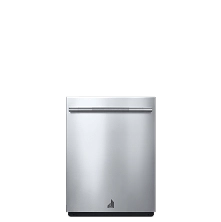 An open dishwasher from JennAir.