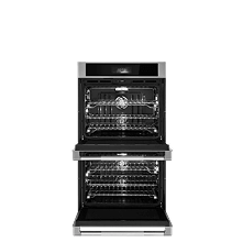An open double wall oven from JennAir.